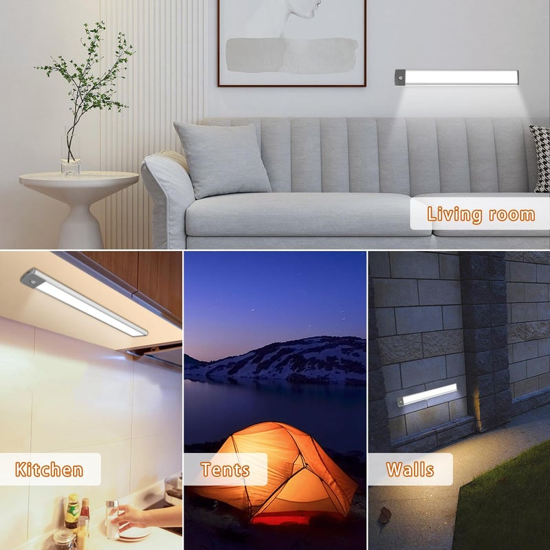 LEPOTEC 2 Pack Under Cabinet Lighting,54 LED Motion Sensor Light Indoor,2500mah Rechargeable Under Counter Lights Wireless,Magnetic Battery Operated Closet Night Lights for Kitchen,Bedroom,Stairway - Image 3